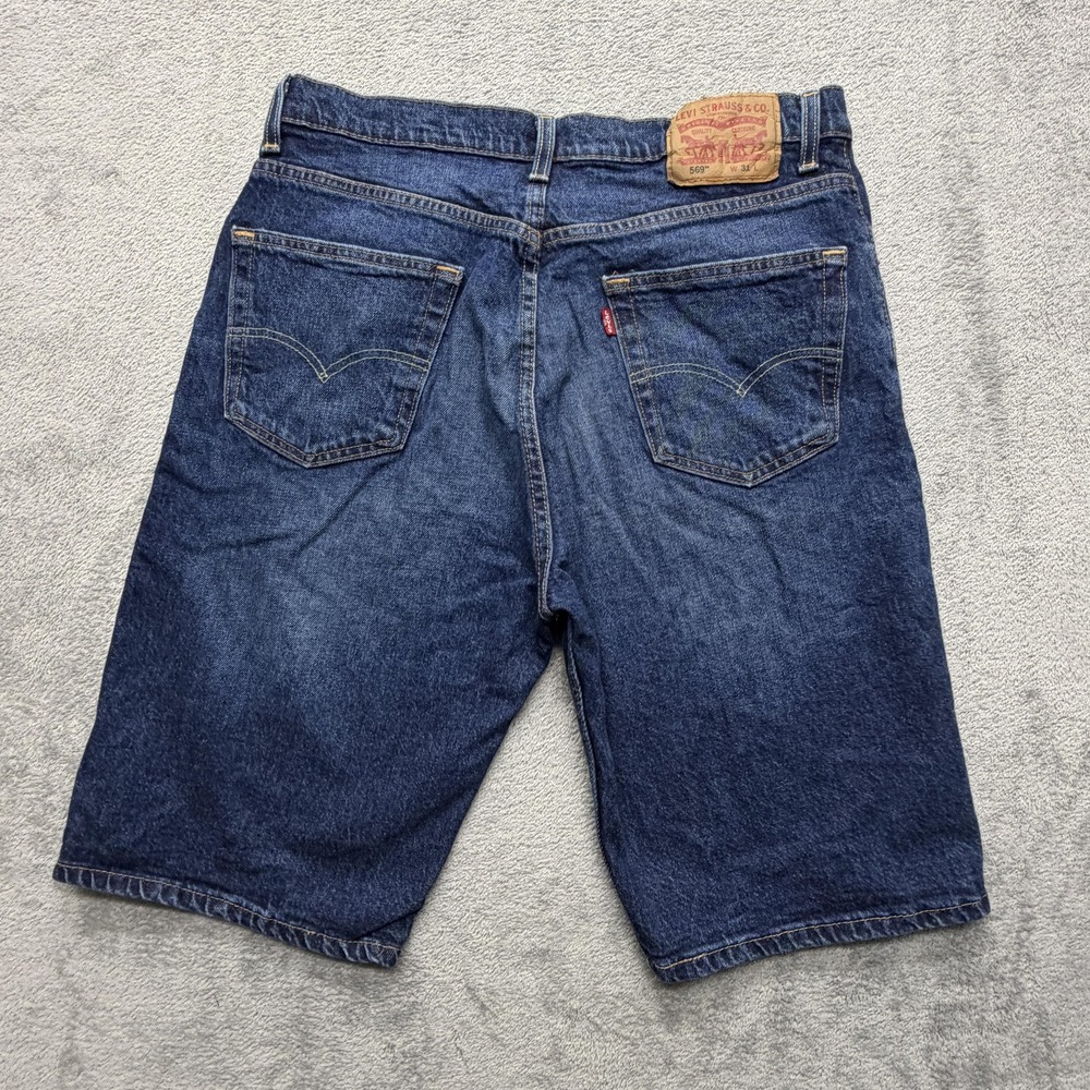Levi's 569 Denim‎ Shorts Mens Measured 33x12 Blue Loose 5 Pocket Zip Fly Stretch - Picture 2 of 9